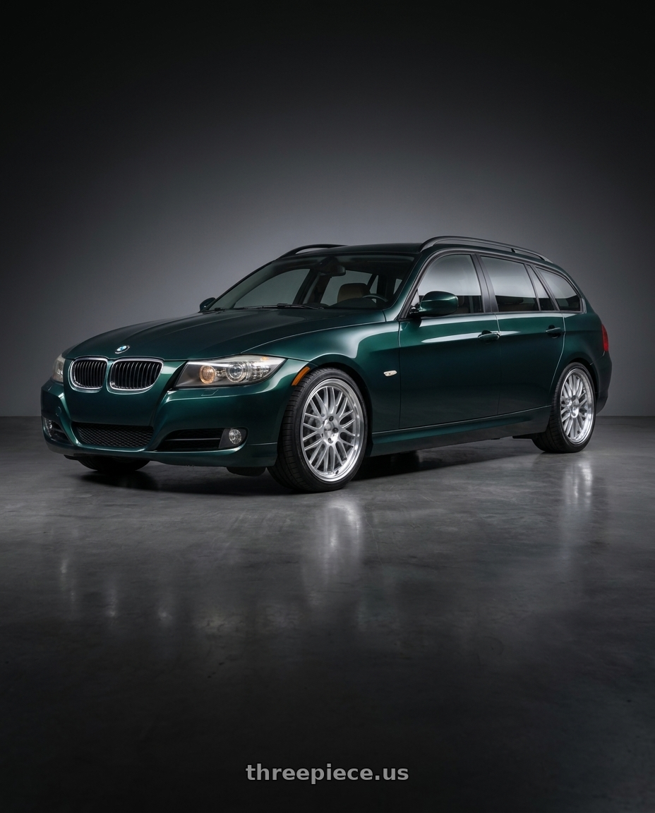 2008 BMW 328i, Deep Green Metallic  with Petrol P4C 5X120 17X8 +35 SILVER W/ MACHINED FACE & LIP wheels