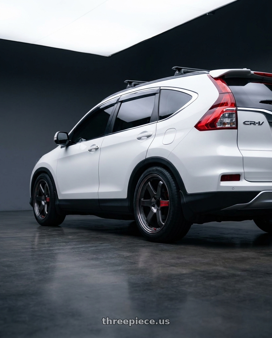 2024 honda crv with Volk Racing TE37 SL 5x114.3 18x9.5+35 wheels rear three quarter view square tires