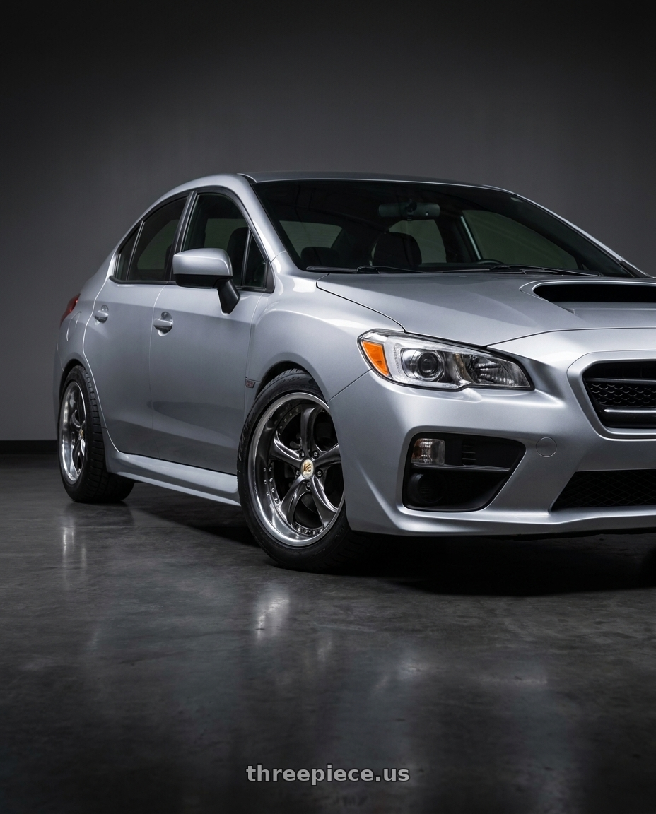 2017 Subaru WRX base silver with Work Wheels VS-KF 5x114.3 18x9.5+22 Brilliant Silver Black L Disk FULL REVERSE wheels