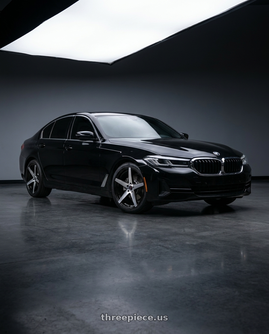 2021 bmw 530 with MARQUEE WHEELS M1001 5x112 20x10.5+38 BLACK / MACHINE wheels