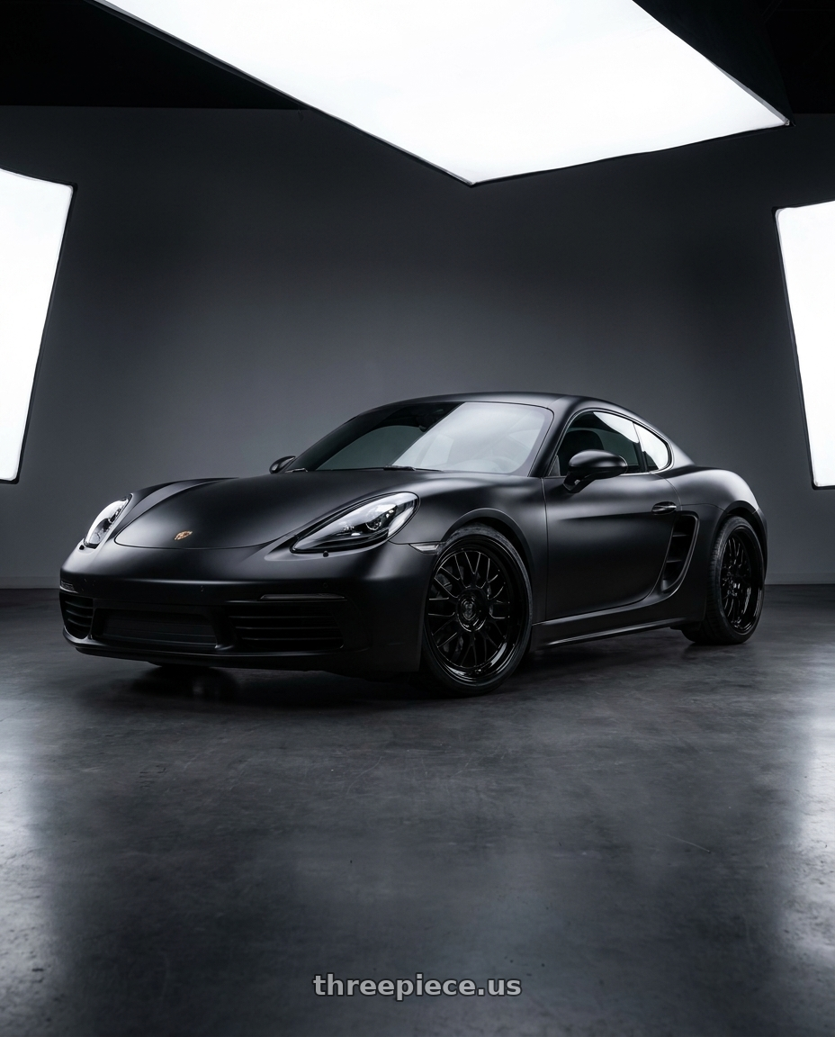 2019 718 Cayman, Matte black - Batman Color themed. with Gear Off Road 768B 5x114.3/5x127 20x10 -19 Gloss Black wheels
