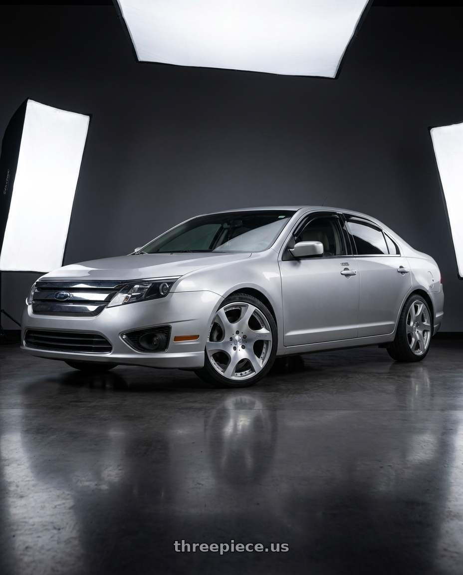 2012 Ford Fusion with MRR VP3 5x114.3 19x8.5  +35 Silver Machine Face wheels front three quarter view stock stance