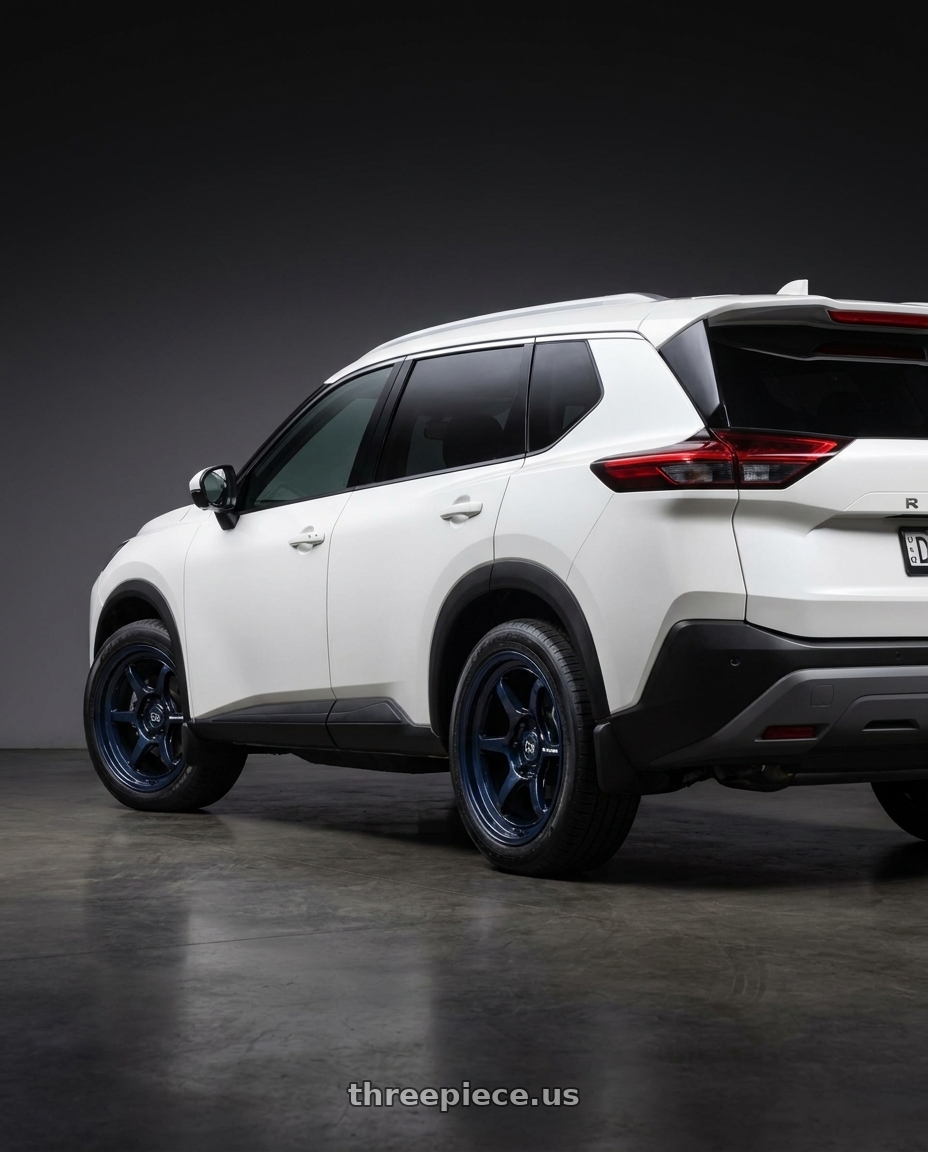 Nissan rogue 2026 with Black Rhino SHOGUN 6X139.7 17X9 -38 GLOSS MIDNIGHT BLUE wheels rear three quarter view square tires