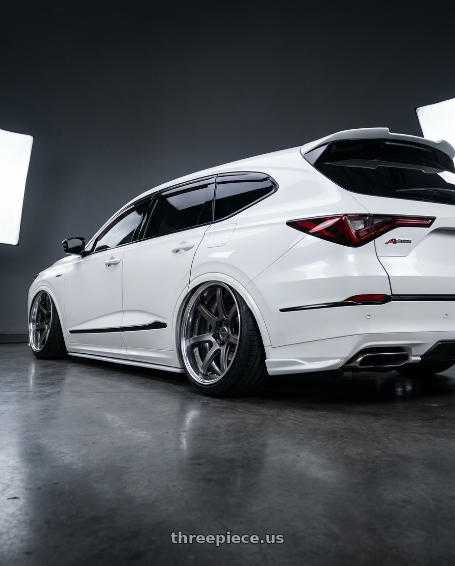 2026 ACURA MDX A-SPEC PATESAW15 with Work Emotion T7R 2P wheels rear three quarter view extreme stretch tires