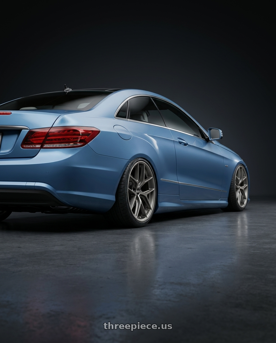 2014 Mercedes-Benz E-Class Coupe C207 with BBS CC-R 5x112 20x9.0+38 Satin Platinum wheels rear three quarter view slight stretch tires