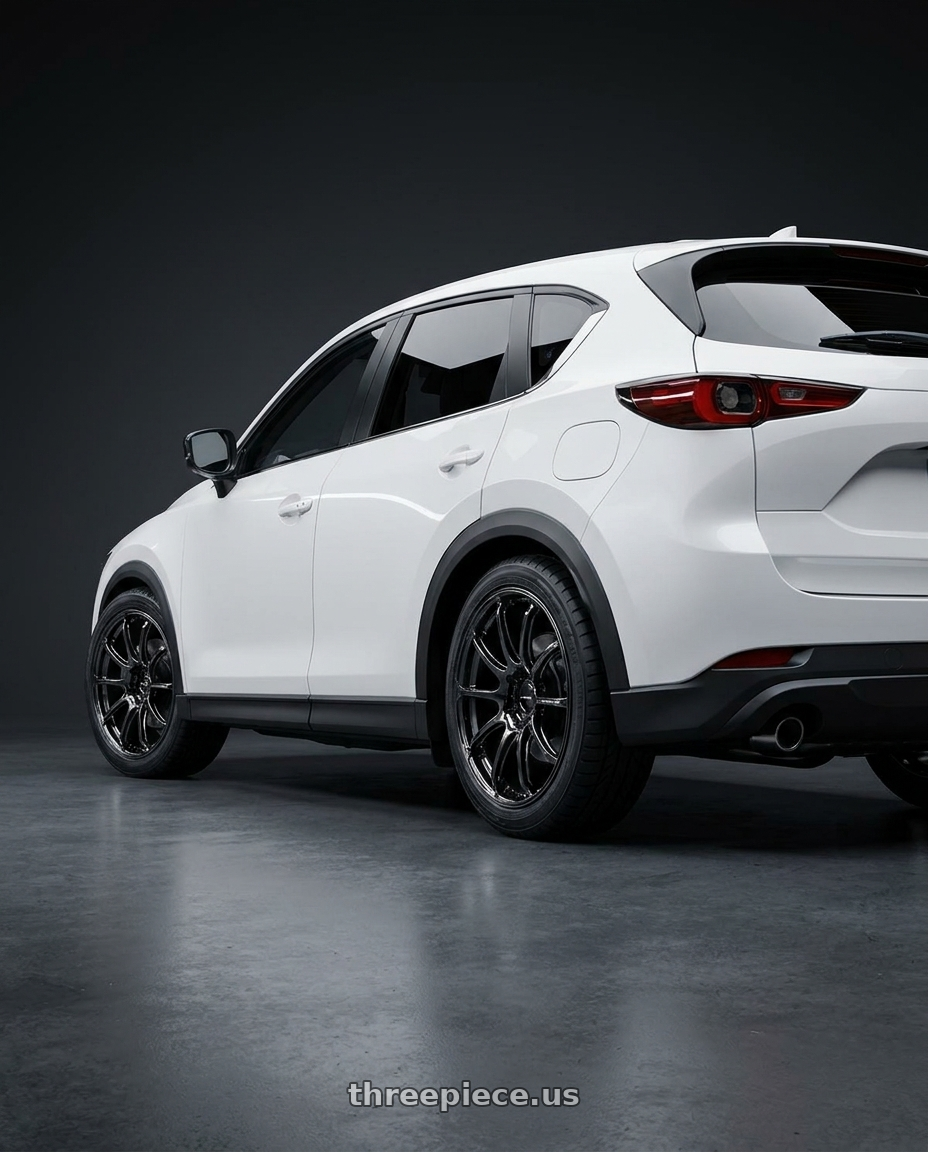 2024 Mazda CX5 with Advan Racing RSIII 5x114.3 19x8.0 +45 BLACK CHROME wheels rear three quarter view square tires