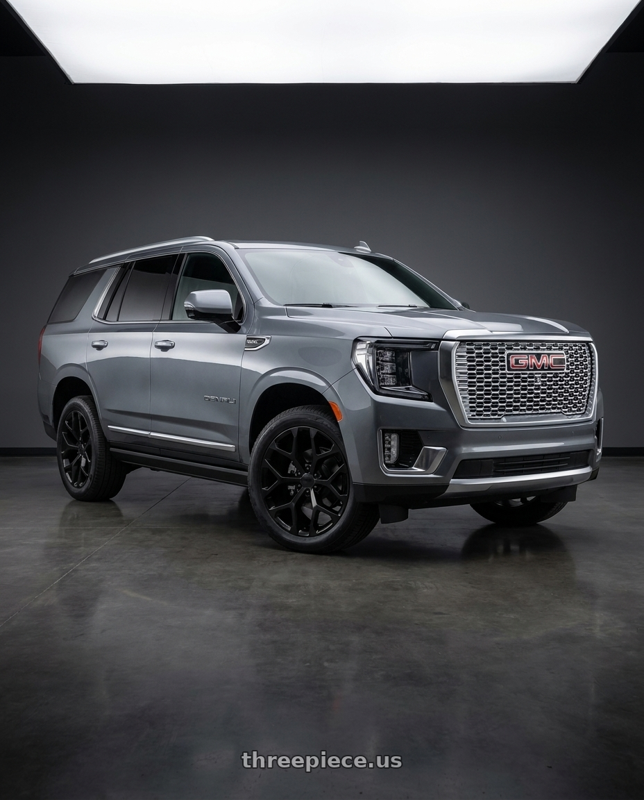 2021 GMC Yukon Denali with REPLICA 348 6X139.7 22x9.5 +30 FULL BLACK wheels