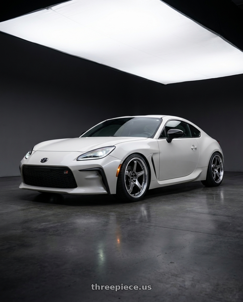 2023 GR86 white with Advan Racing GT BEYOND 5x100 18x8.5 +45 MACHINING & HYPER PLATINUM BLACK wheels