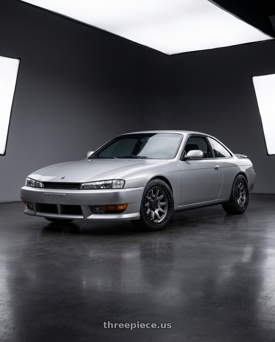 Nissan 240sx 1999 with Black Rhino CALICO 5X127 17X8.5 +34 MATTE GUNMETAL W/ MATTE BLACK LIP wheels