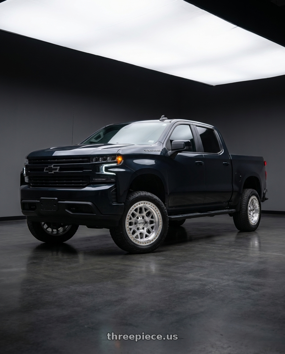 2022 Chevrolet Silverado 1500 LT with KMC GRS 6x139.7 20x9 +18 Gloss Silver W/ Machined Face wheels
