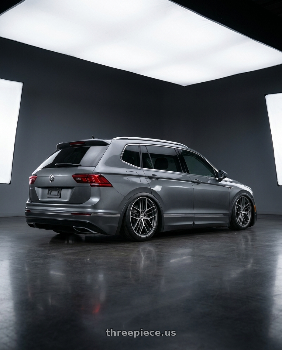 2020 Vw Tiguan with BBS CC-R 5x114.3 19x8.5+43 Graphite w/ Diamond Cut Face wheels rear three quarter view slight stretch tires