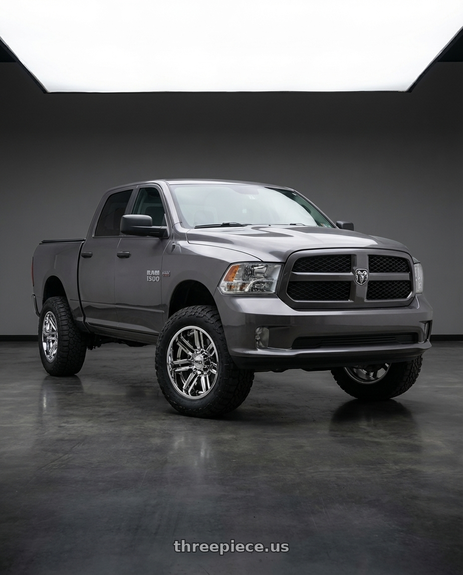 2024 Ram 1500 with Moto Metal MO202 6X139.7 22X10 -18 CHROME CENTER GLOSS BLACK MILLED LIP wheels