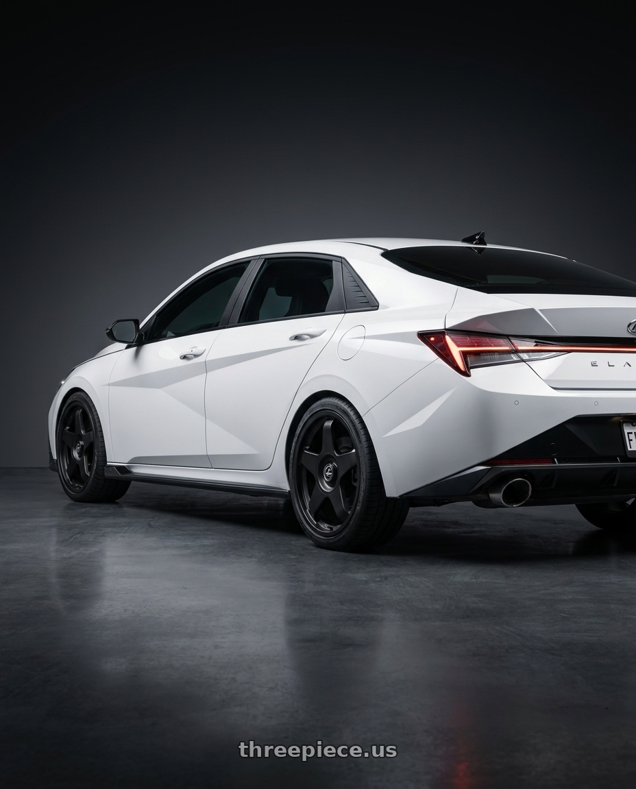 2024 Hyundai Elantra N with fifteen52 CHICANE 5x114.3 / 5x120 19x8.5 +35 ASPHALT BLACK (SATIN BLACK) wheels rear three quarter view square tires