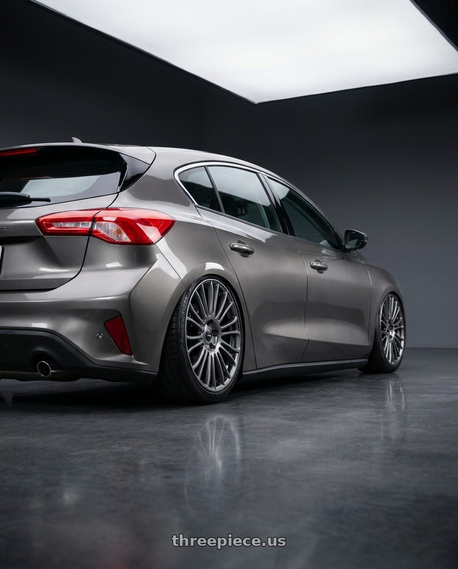 2021 Ford focus titanium with Ssr Gtv04 5x100 18×7.5x7.5+48  METALLIC GRAY wheels rear three quarter view slight stretch tires