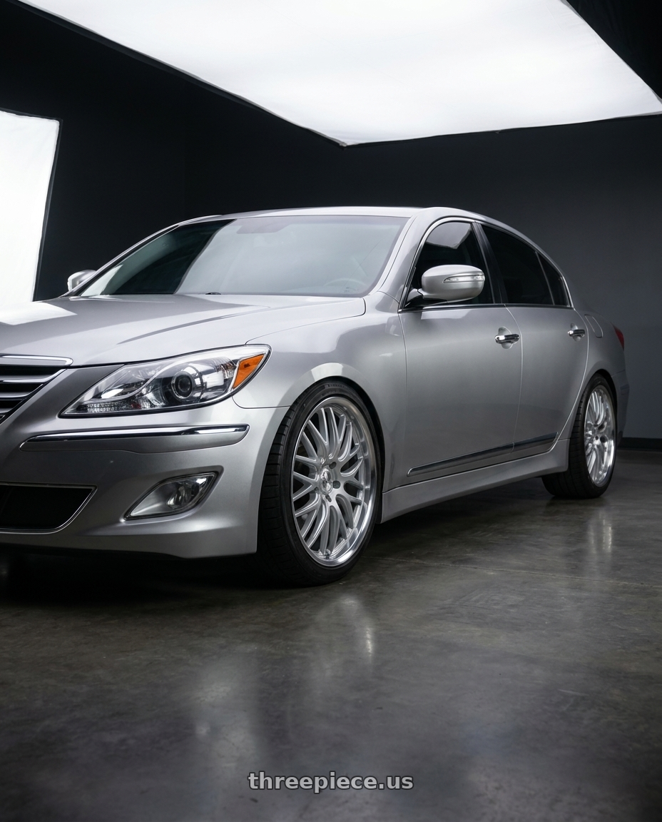 2013 Hyundai Genesis r spec with V�xx Masi 5x114.3 18x8+45 Silver Mirror Mach Lip wheels