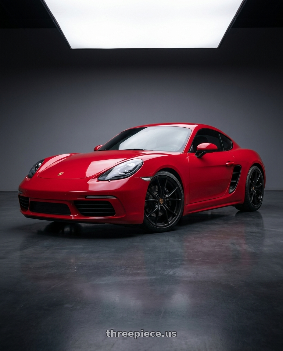 2019 Porsche 718 Cayman, carmine red with OEP 161B 5X115 20x9 +20 Gloss Black wheels