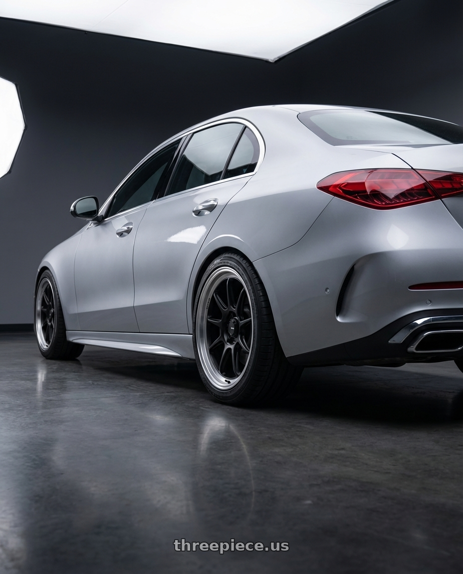 2022 Mercedes-Benz C-Class W206 with Konig Countergram 5x112 19x11+40 Matte Black / Matte Machined Lip wheels rear three quarter view square tires