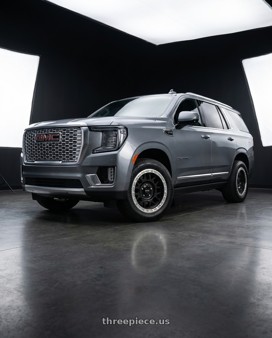 2021 GMC Yukon Denali with KMC KM234 GRENADE DESERT BEADLOCK 6X139.7 20X9 -12 SATIN BLACK wheels