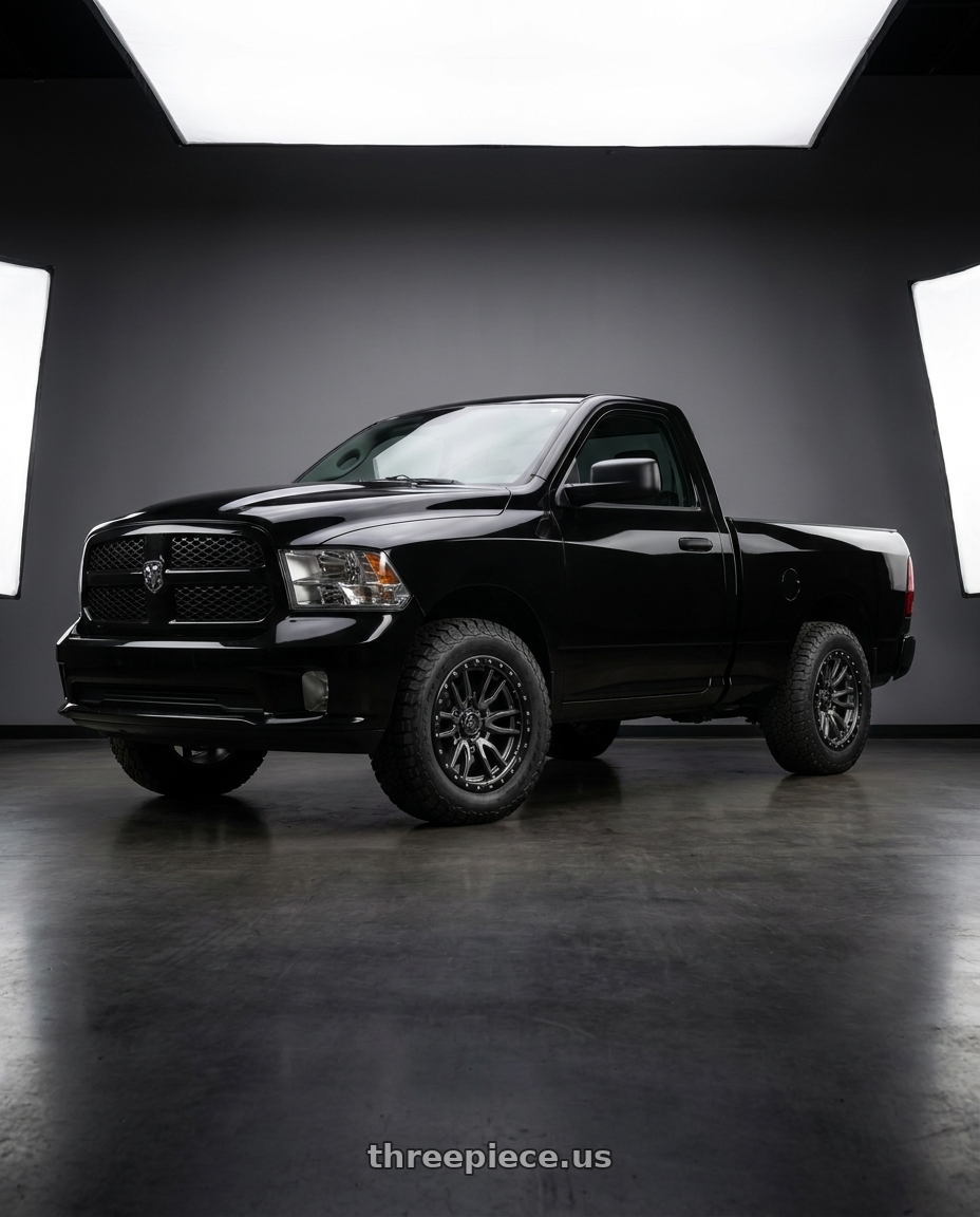 2013 Ram 1500 single cab black express with Fuel 1PC D680 REBEL 5X139.7 20X9 +1 MATTE GUN METAL BLACK BEAD RING wheels