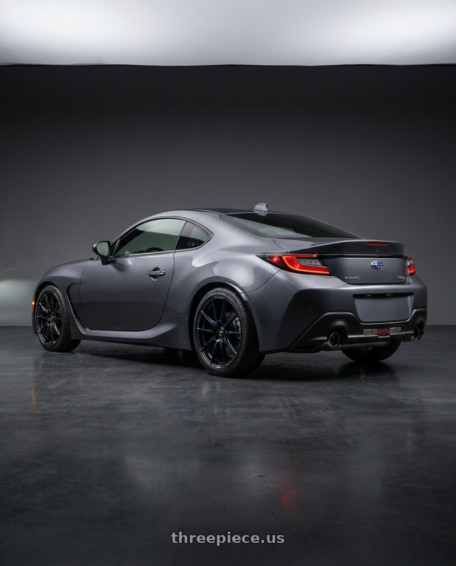 2022 Subaru Brz with WedsSport RN55M 5x100 18x8.5+45 wheels rear three quarter view square tires