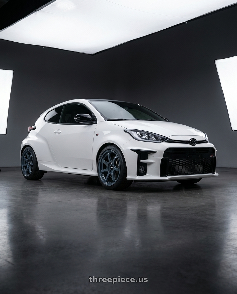 2026 Toyota GR Yaris with Rotiform BPU 5x114.3 18x8.5 +35 Gloss Blue Gray wheels