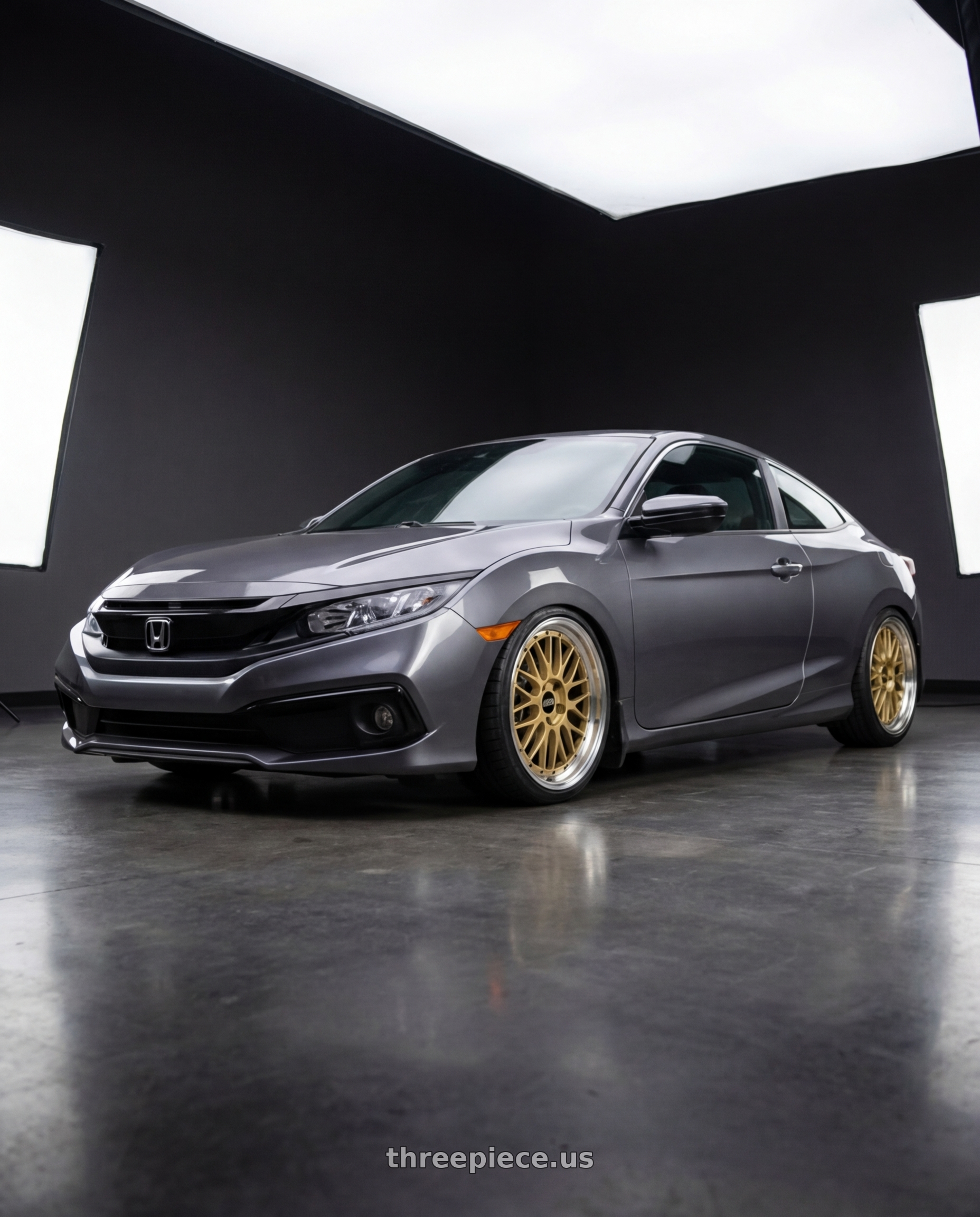 2019 honda civic coupe with BBS LM 5x130 19x11 +63 Gold Center Diamond Cut Lip wheels