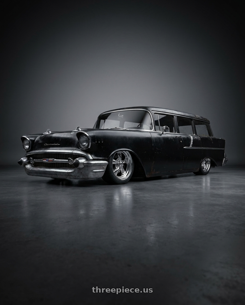 1957 chevrolet 210 handyman with BG Rod Works Old School 5x120.65 17x7+0 Chrome wheels