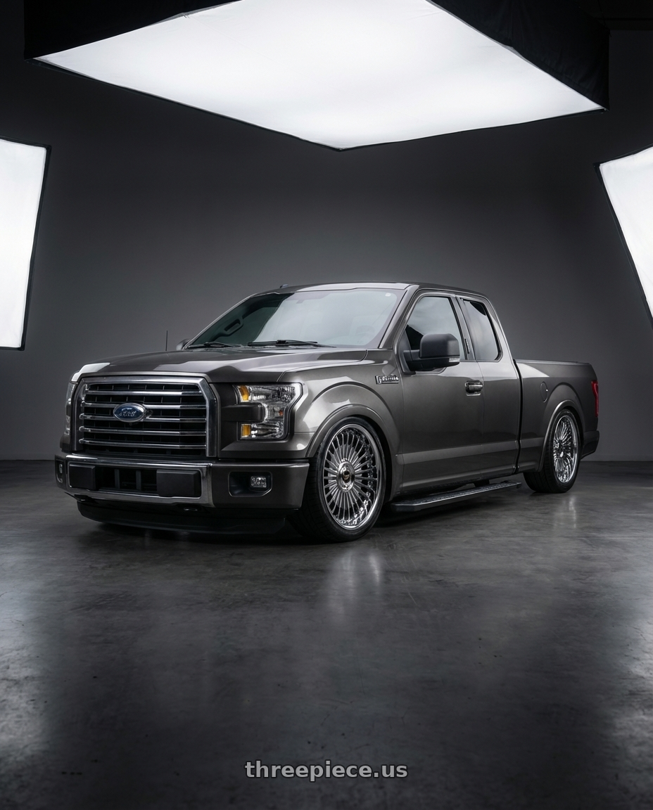 2015 Ford F150 XLT Magnetic with Work Emitz Black Polish 5x100 19x10.0 +45 wheels front three quarter view slammed stance
