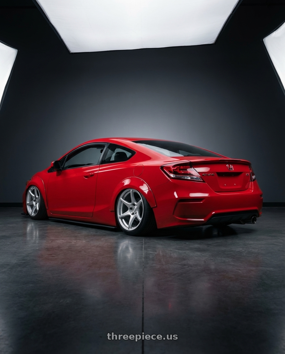 2011 Honda Civic Si with Kansei K11S Tandem 5x114.3 18x9 12 Hyper Silver wheels rear three quarter view slight stretch tires