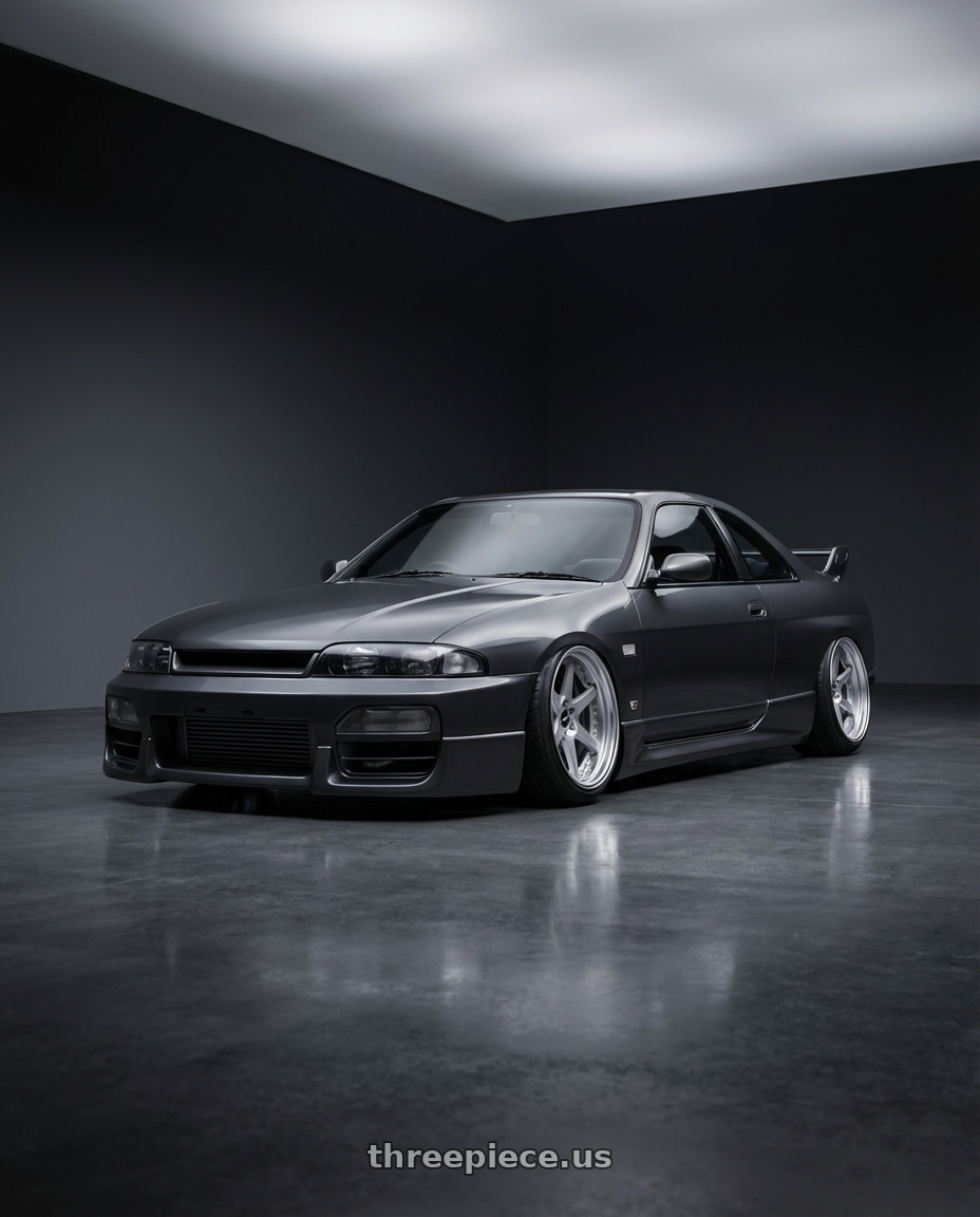 1996 Nissan Skyline R33 GTST with Work Zeast St1 5x100 18x7.5+0 S Disk Brush Silver Clear wheels