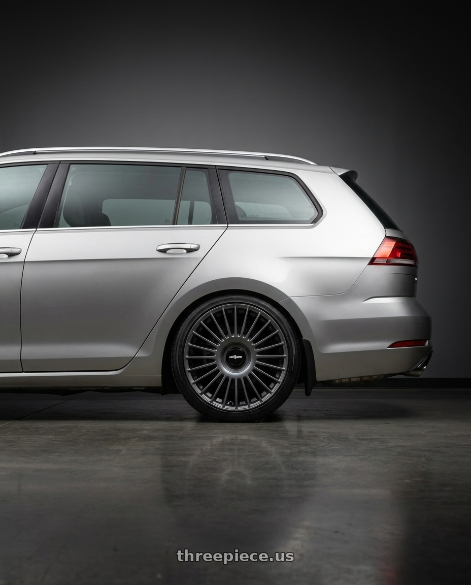 2019 Volkswagen Golf Sportwagen with Rotiform RC202 GRZ BLANK 18x8.5 +45 MATTE ANTHRACITE wheels rear three quarter view square tires