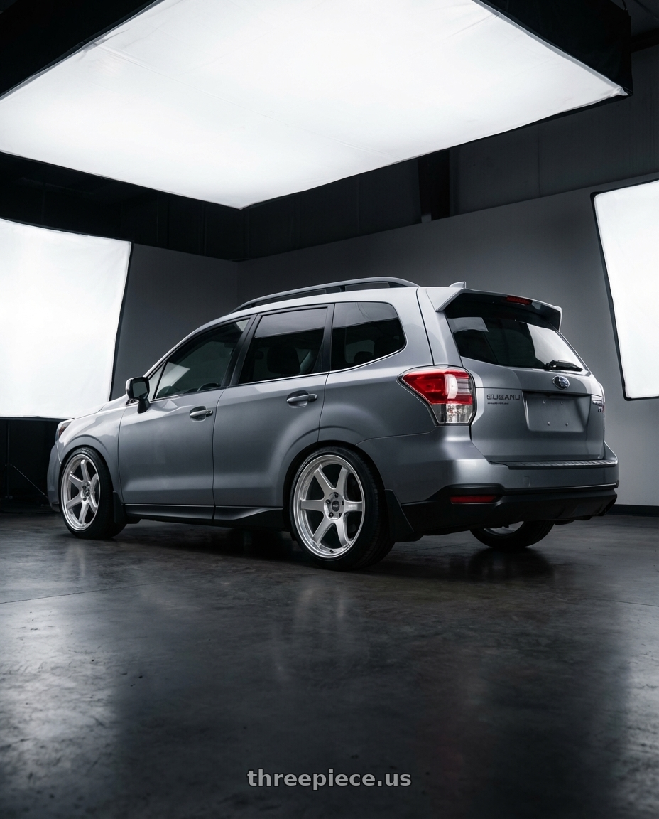 2017 subaru forester xt 2.0 touring metallic grey with ESR Wheels APEX SERIES AP6 5x120 19x9.5 +35 Hyper Silver wheels rear three quarter view slight stretch tires