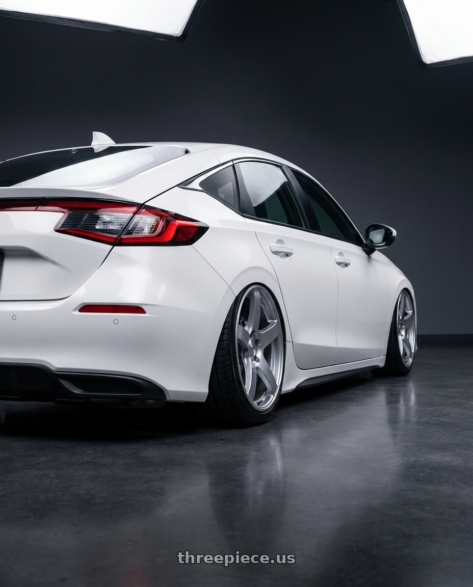 2024 Honda Civic with Ssr Gtv01 5x114.3 18x9+35  GLARE SILVER wheels rear three quarter view slight stretch tires