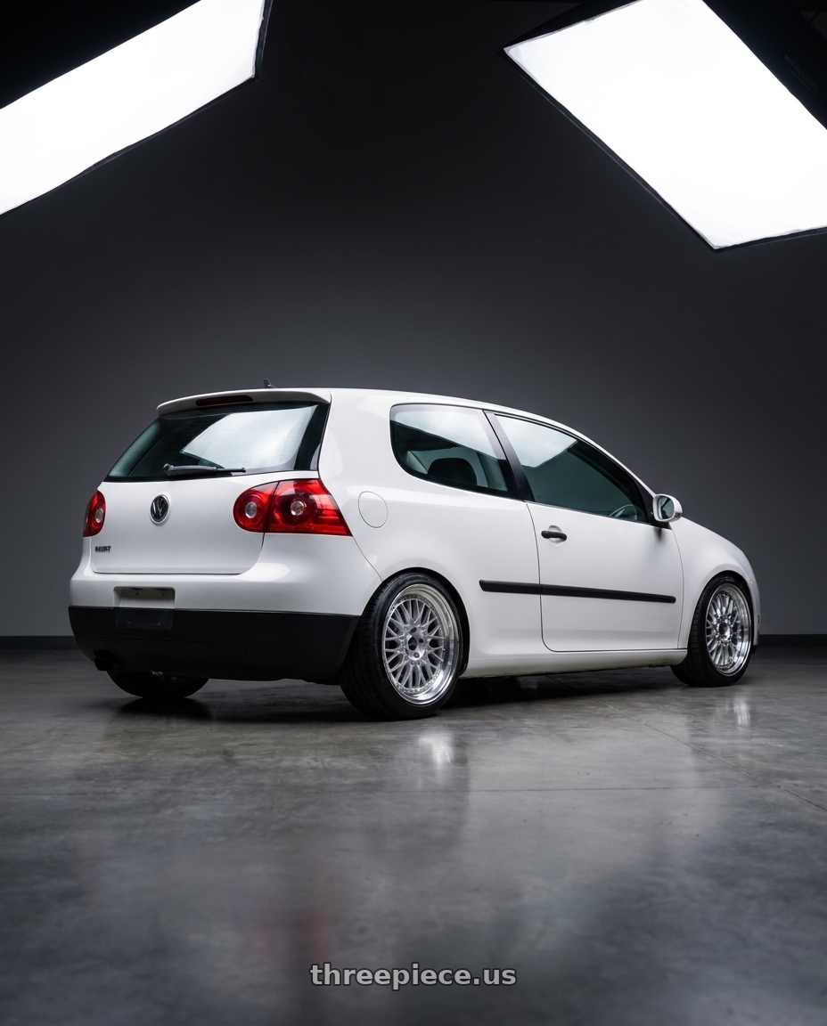 2009 vw rabbit with ARC AR1 5x114.3 17x8.5  +35 Silver Machine Face Lip Chrome Rivet wheels rear three quarter view square tires