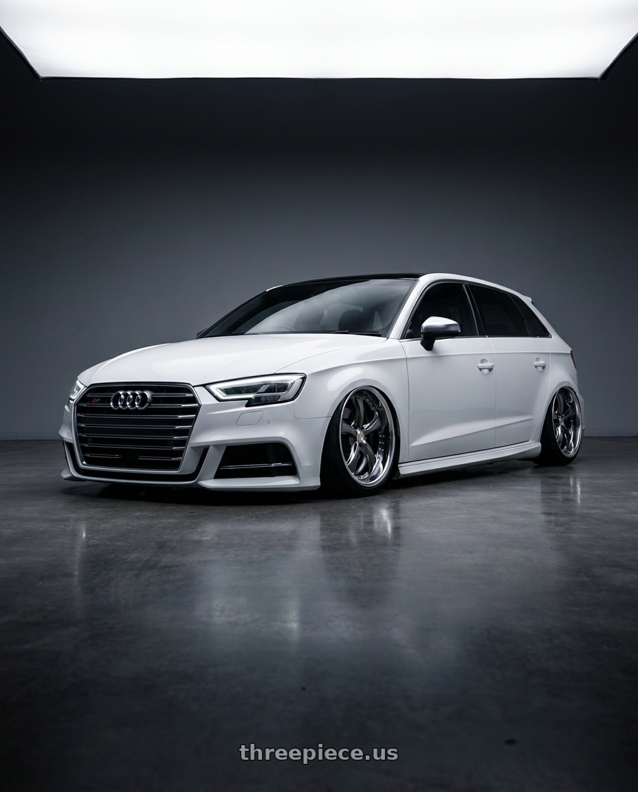 2018 Audi S3 with Work Wheels VS-KF 5X114.3 19x9.5+9 Brilliant Silver Black A Disk FULL REVERSE wheels
