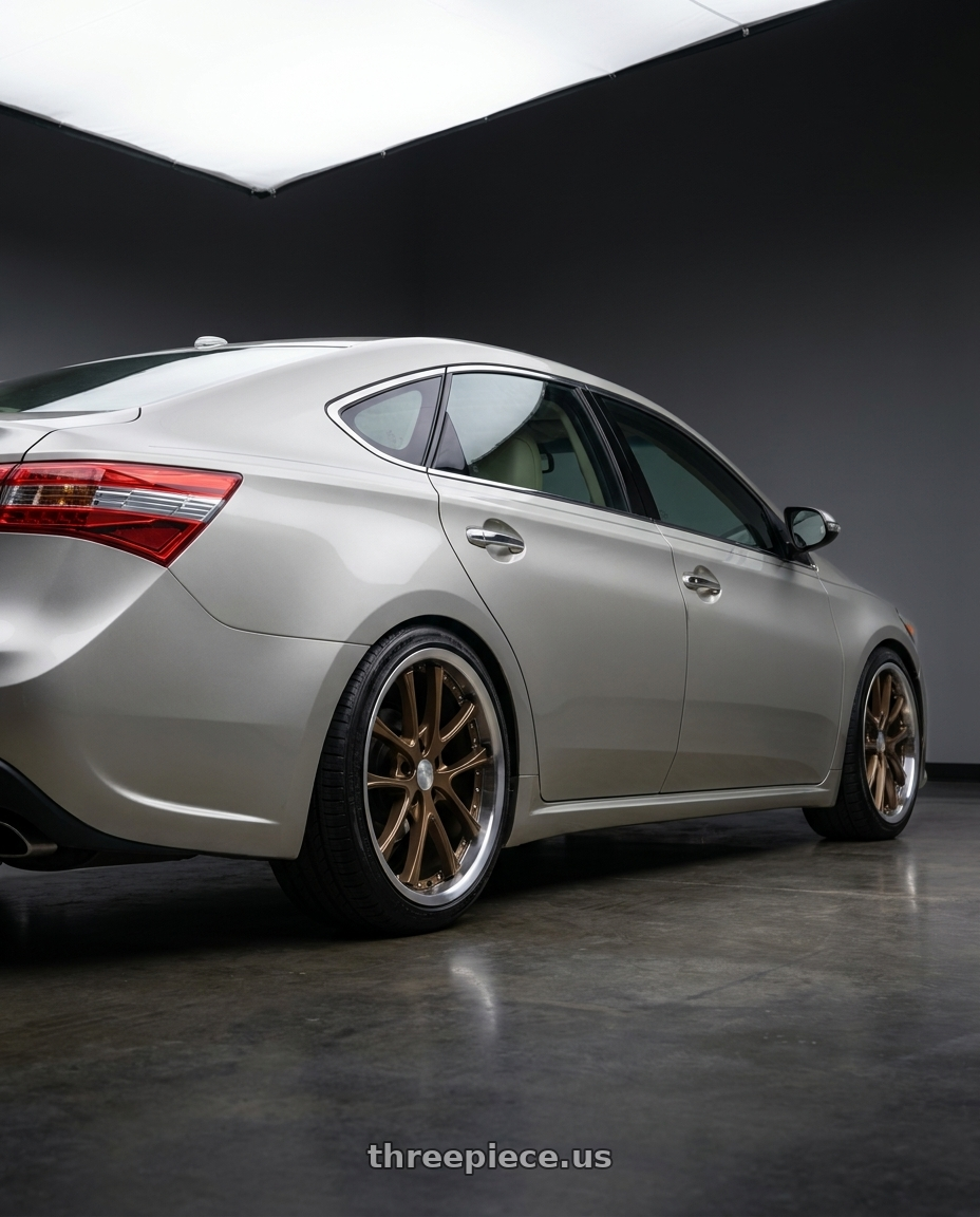 2013 toyota avalon with Vors AR5 5x114.3 19x8.5 +35 Bronze wheels rear three quarter view square tires