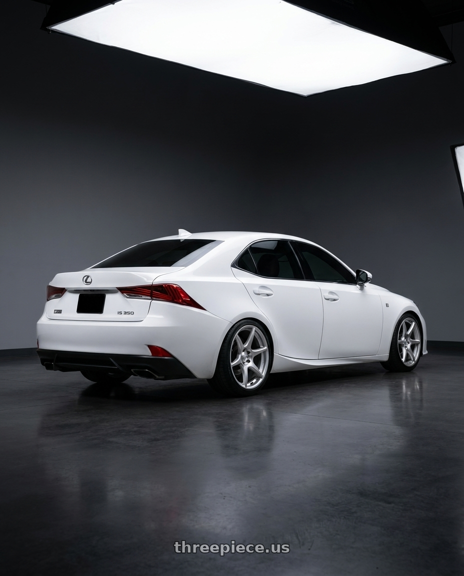 2018 Lexus IS 350 F Sport with Kansei K11S Tandem 5x114.3 19x9.5 12 Hyper Silver wheels rear three quarter view square tires