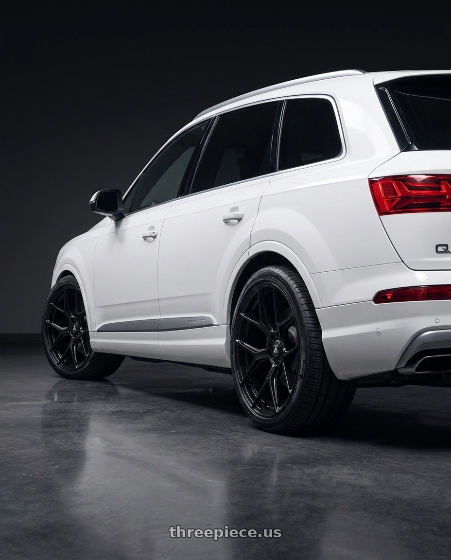 2019 audi q7 with Asanti Black ABL-27 DYNASTY 5X114.3 22X9 +32 GLOSS BLACK wheels rear three quarter view square tires