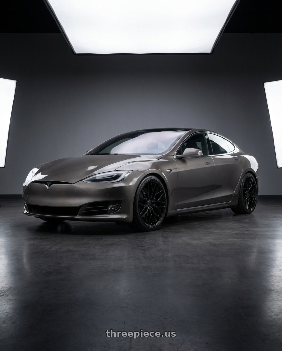 2018 Tesla Model S with Avant Garde Wheels M520R 5X120 21x12 +52 Gloss Black wheels