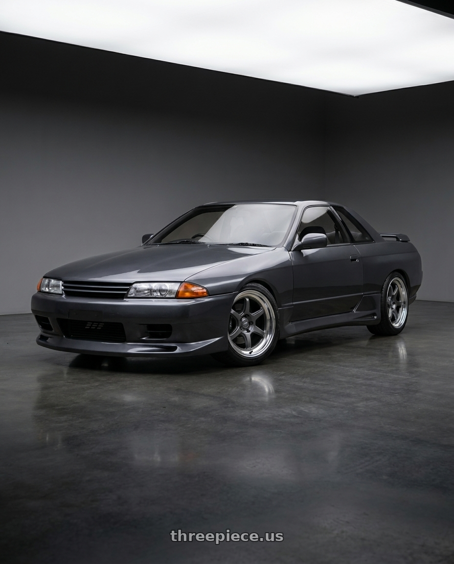 1992 Nissan Skyline R32 GTS-T Type M with Kansei K14G Roku 5x114.3 18x9.5 22 Grey and Machined Lip wheels