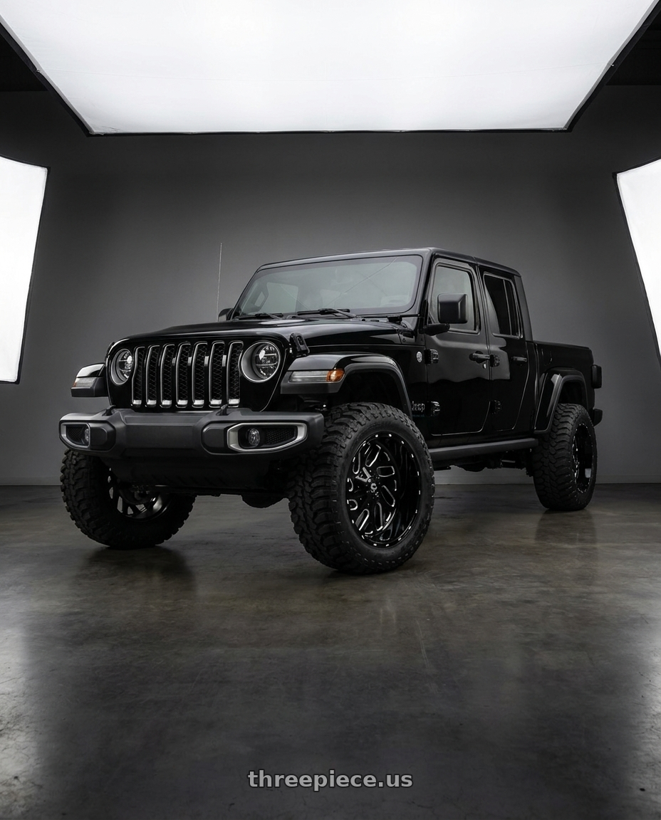 2021 jeep gladiator with Fuel 1PC D581 TRITON 5X114.3/5X127 20X10 -18 GLOSS BLACK MILLED wheels