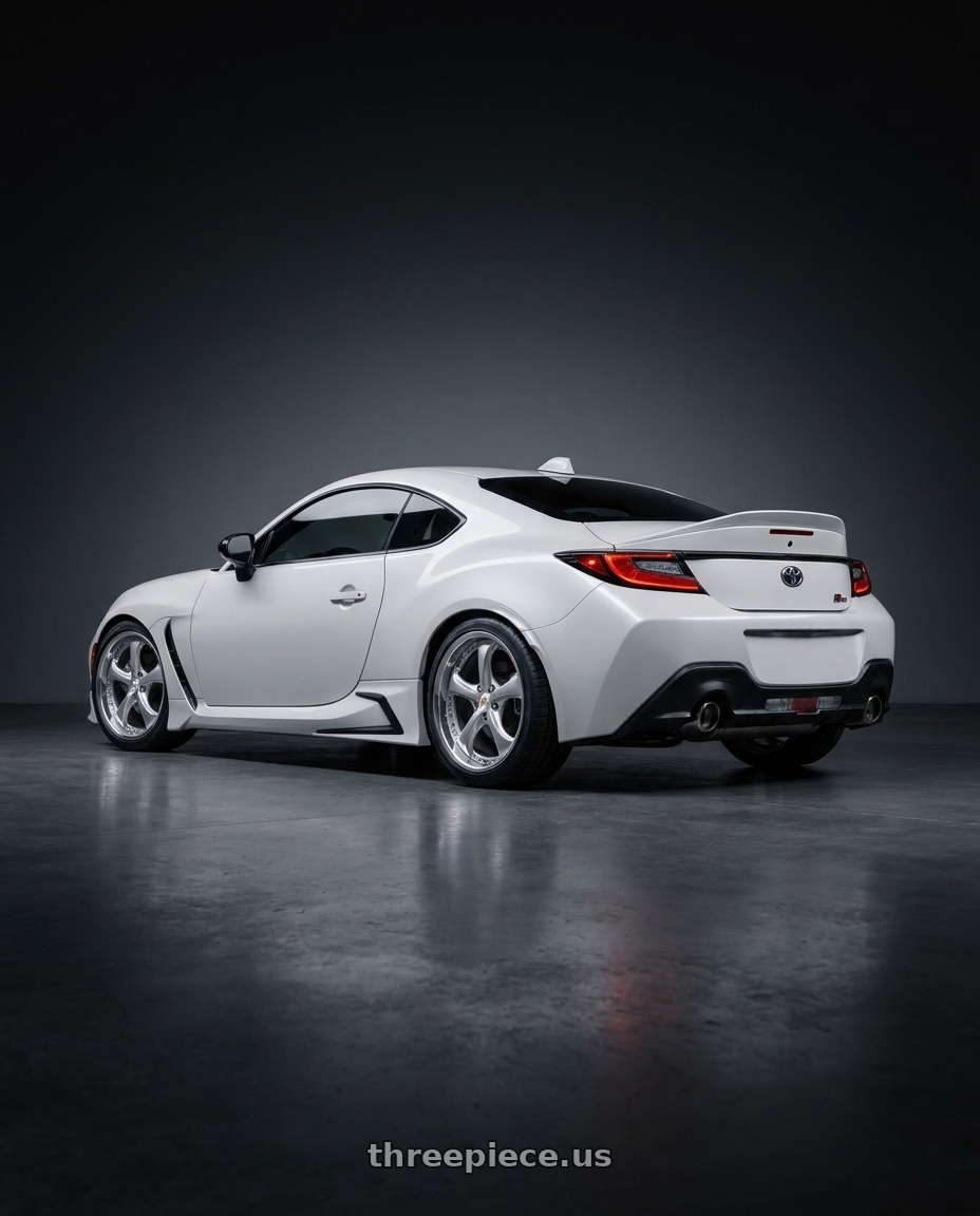 2022 Toyota GR86 with Work Wheels VS-KF 5x100 18x8+40 Light Grey Silver A Disk FULL REVERSE wheels rear three quarter view square tires