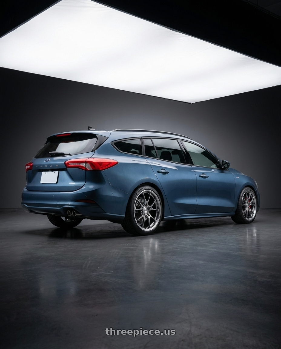 2024 Ford Focus Wagon ST-Line with Volk Racing G025 LC 5x114.3 20x10 +35 SHINING LIGHT METAL / RIM FDMC wheels rear three quarter view square tires