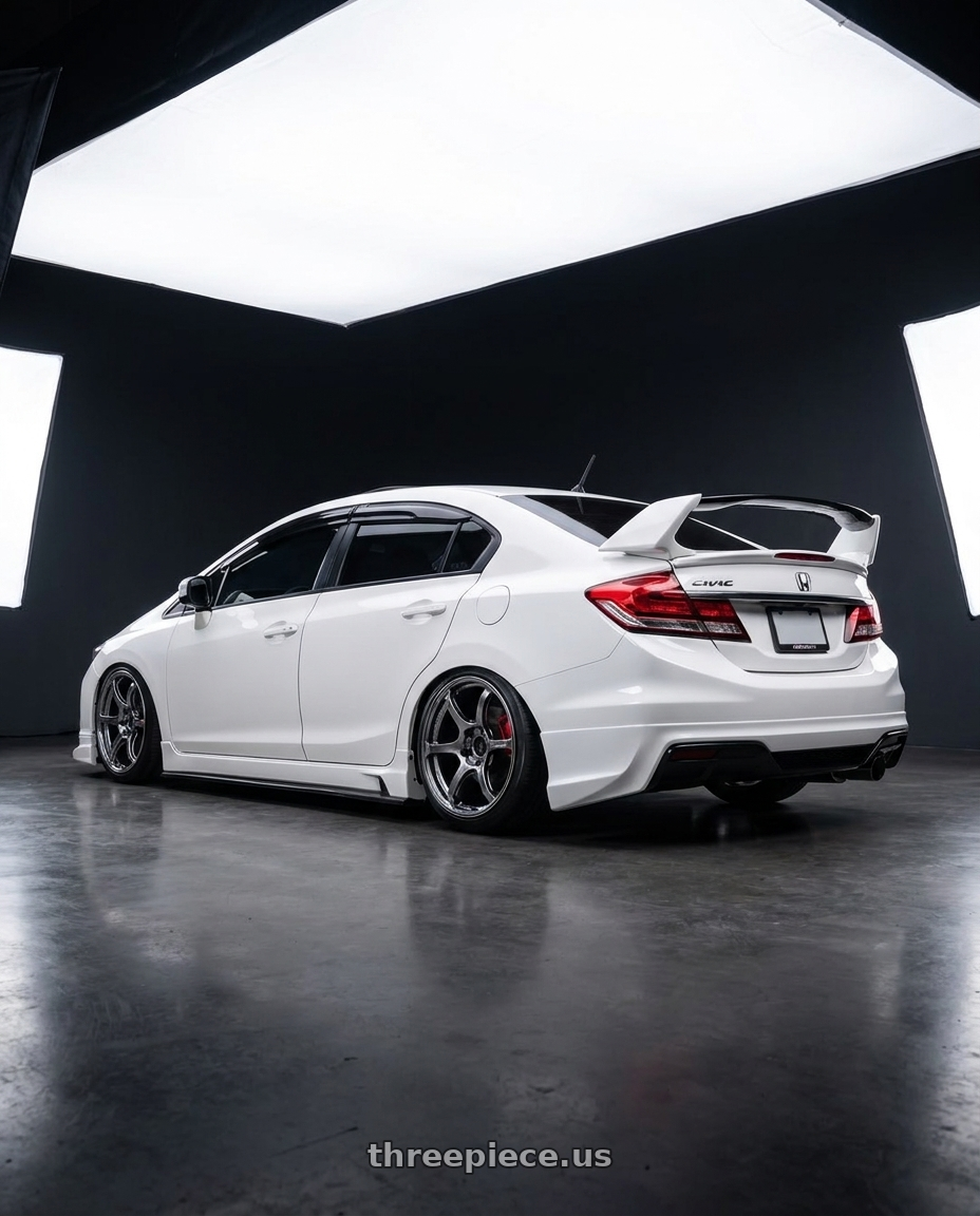 2014 honda civic with Advan Racing RG-4 5x114.3 18x8.5 +44 RACING HYPER BLACK & RING wheels rear three quarter view slight stretch tires