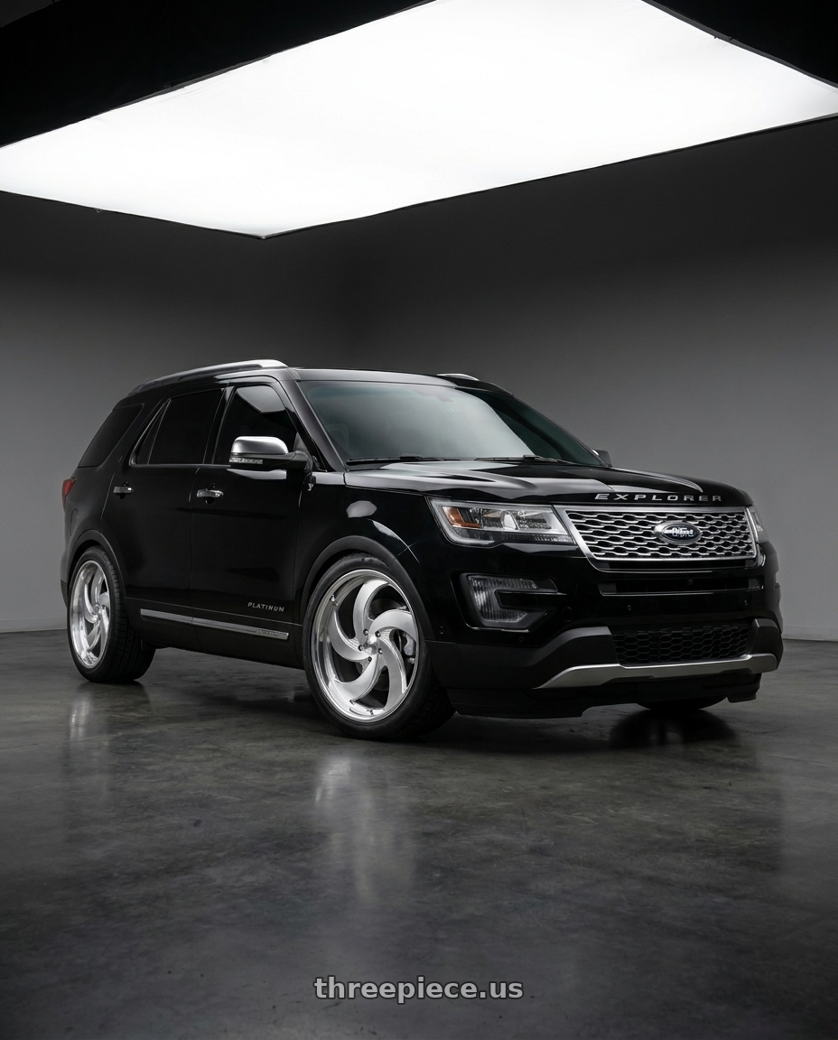 2019 ford explorer platinum  with Strada Street Classics Retro 5 5x114.3 22x9 +35 Brushed Face Silver Milled SS Lip wheels