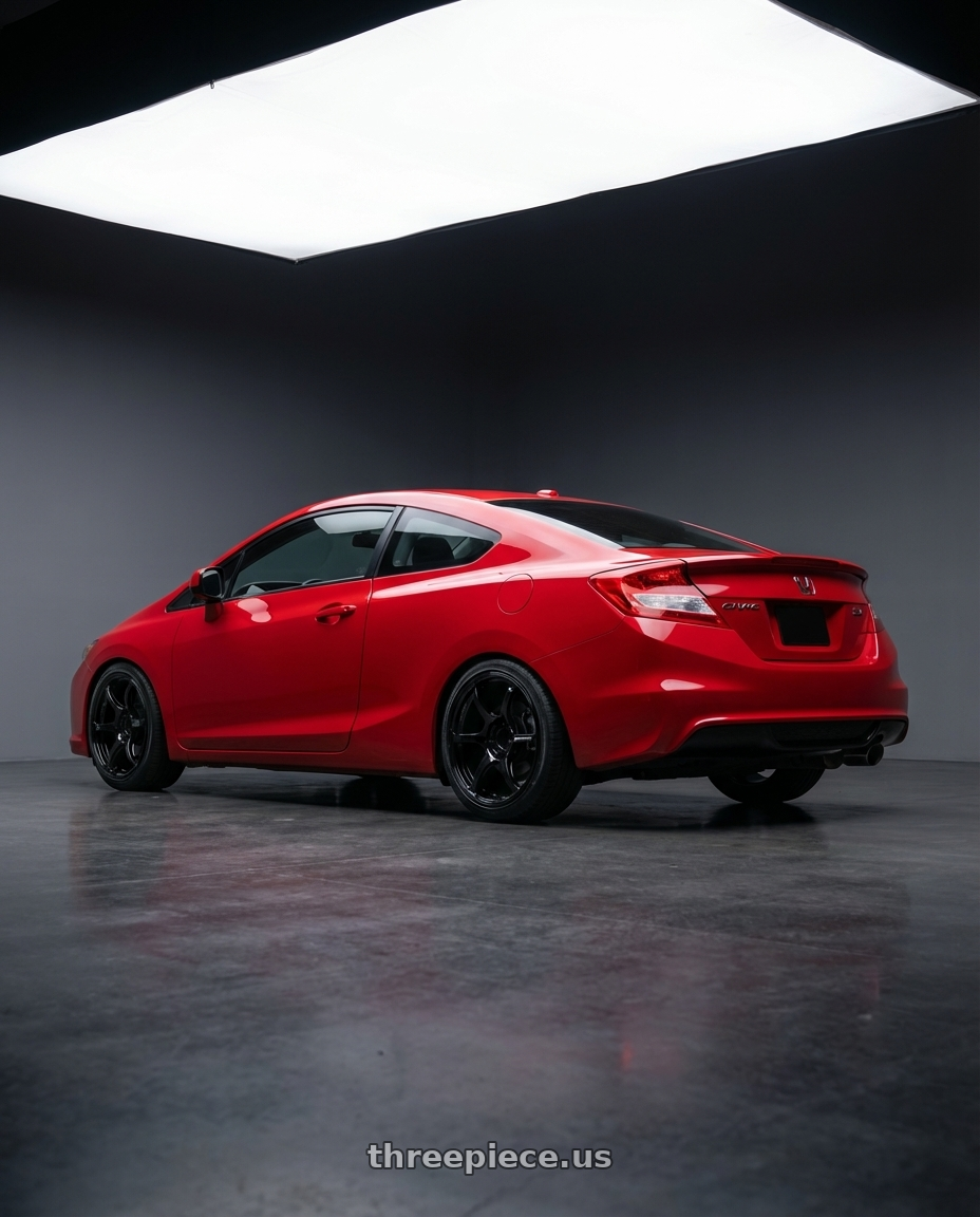 2015 Honda Civic Si with Advan RGIII 5x114.3 17x9.0+45 Gloss Black wheels rear three quarter view square tires
