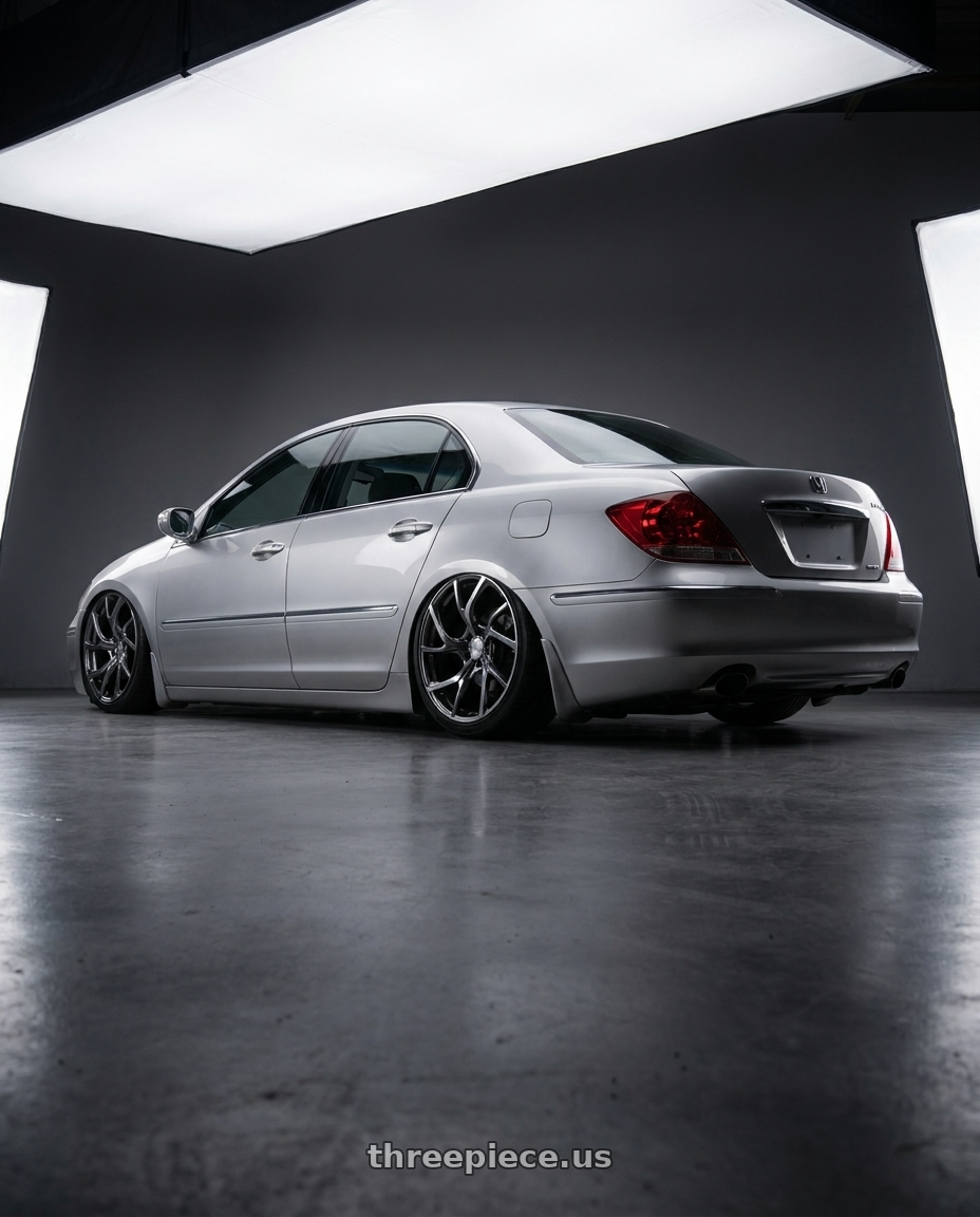 2004 Honda Legend with Volk Racing VERSUS VMF C-01 5x114.3 20x10.5 +25 REFAB / SIDE BRIGHTENING METAL DARK / MC wheels rear three quarter view slight stretch tires