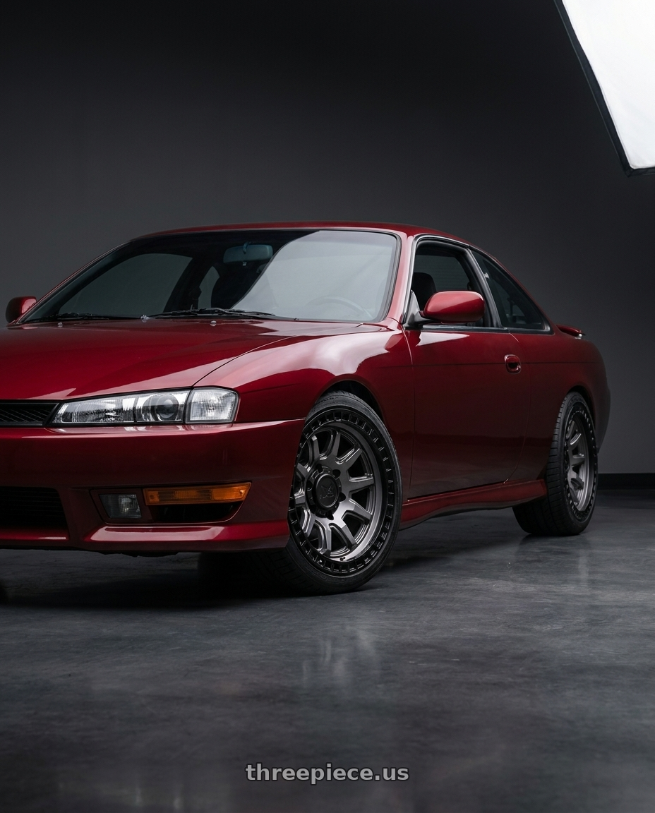 Nissan 240sx 1999 with Black Rhino CALICO 5X127 17X8.5 +34 MATTE GUNMETAL W/ MATTE BLACK LIP wheels