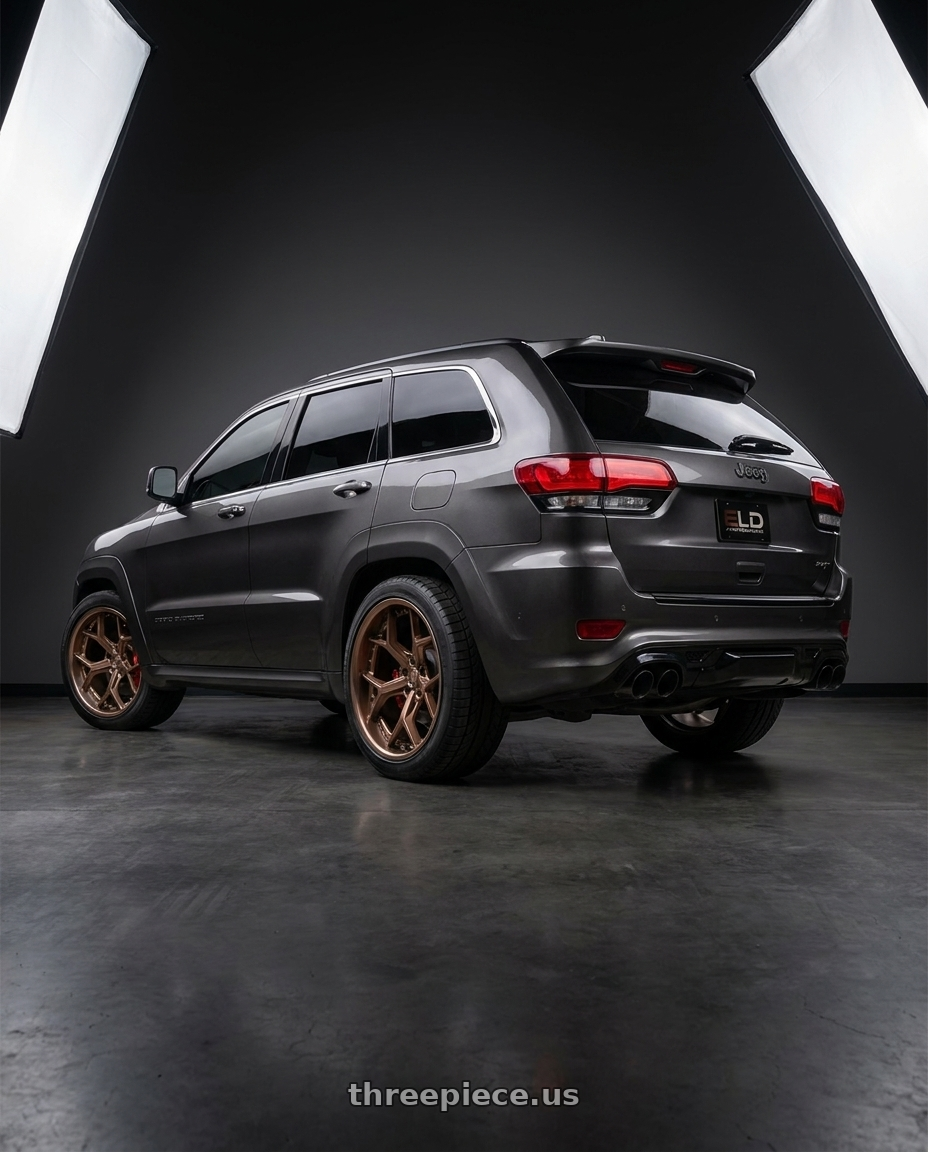 2014 jeep grand Cherokee srt with Fuel 1PC FC873 CHARGER 5X127 20x10 -18 PLATINUM BRONZE wheels rear three quarter view square tires