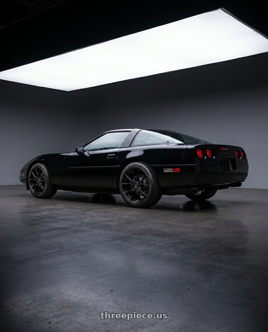 1995 Corvette Base with E5 Wheels Daytona 5x120.65 19x9.5+53 BK wheels rear three quarter view square tires